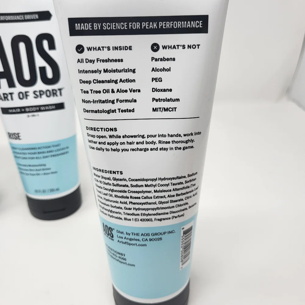 3 Art of Sport Rise 2-in-1 Hair + Body Wash 10 Oz Tubes Men Care‎ Shower
